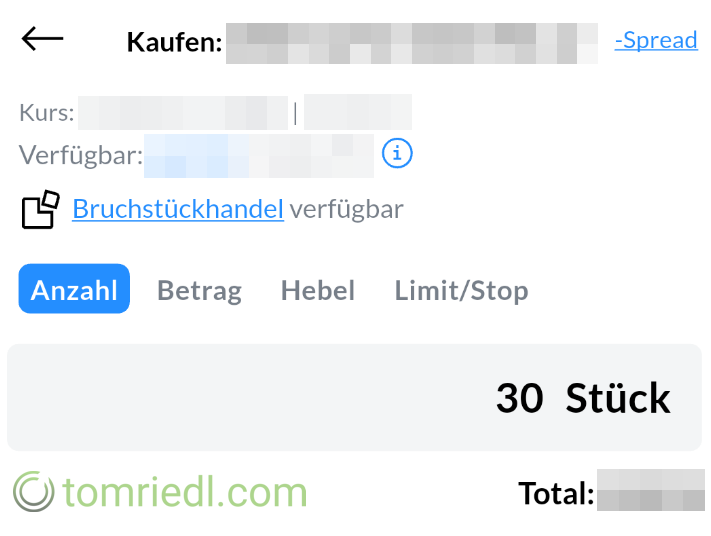 Anzahl der Aktien eingeben