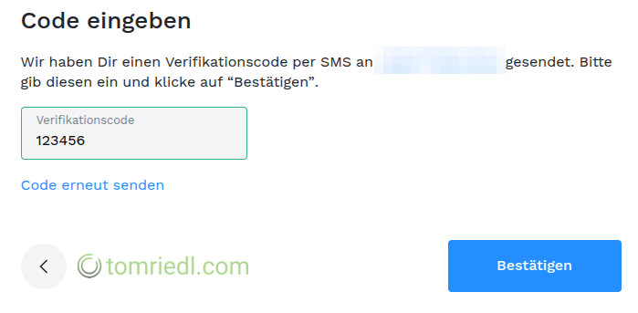 Code aus SMS eingeben