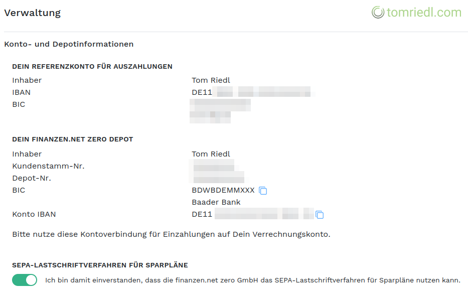 Verrechnungskonto in finanzen.net zero