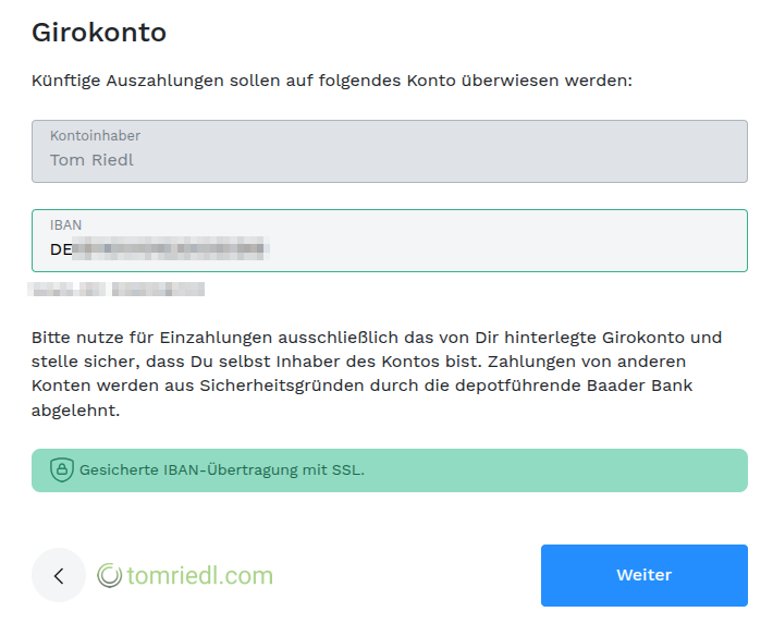 Bankverbindung angeben