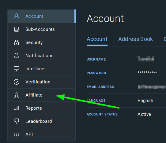 bitfinex affiliate menüpunkt referral center