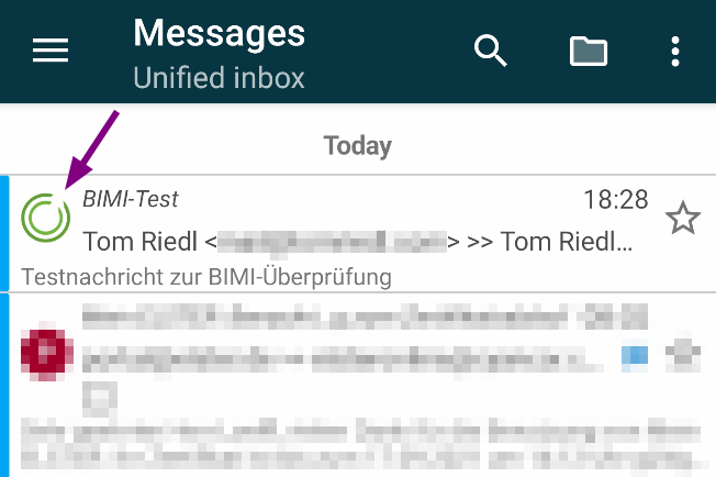 Screenshot BIMI FairEmail