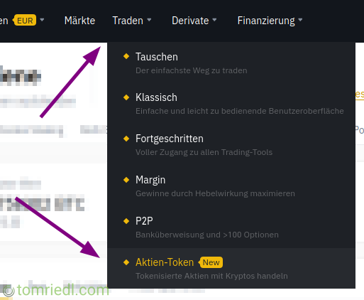 Über das Menü den Aktien handel öffnen