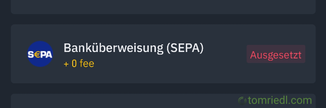 Banküberweisung bei Binance ausgesetzt