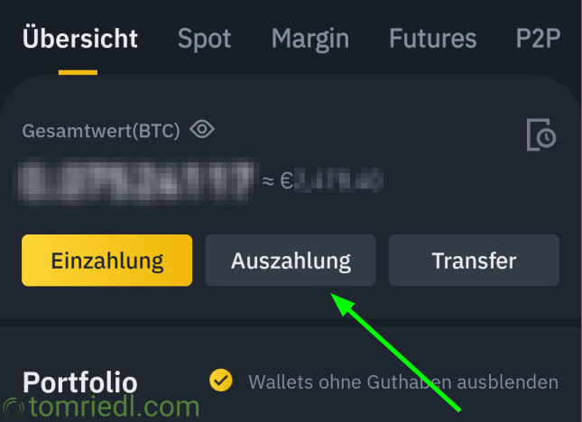 Auszahlung in Binance