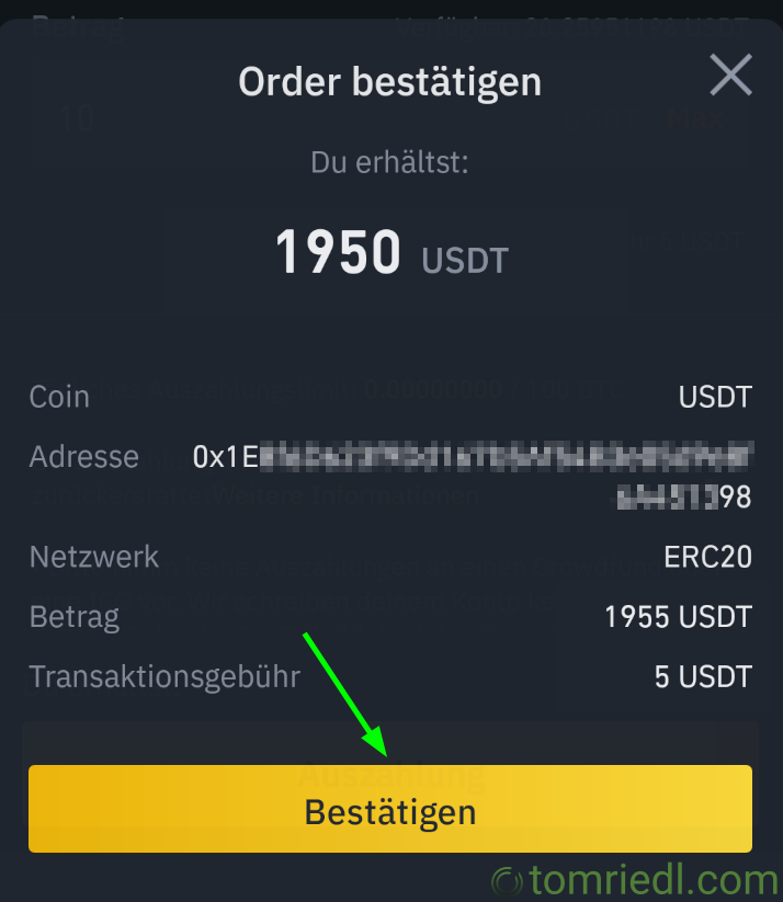 Binance-Order bestätigen
