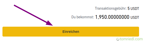 Transaktion im Binance-Portal einreichen