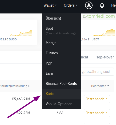 Menü Wallet Kreditkarte