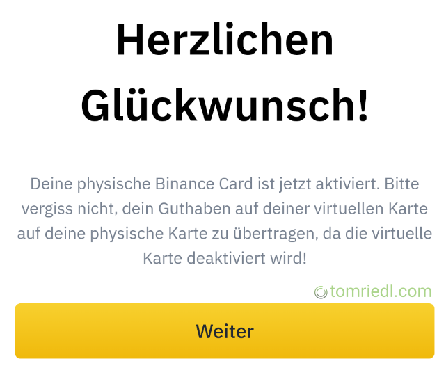 Kreditkarte erfolgreich aktiviert