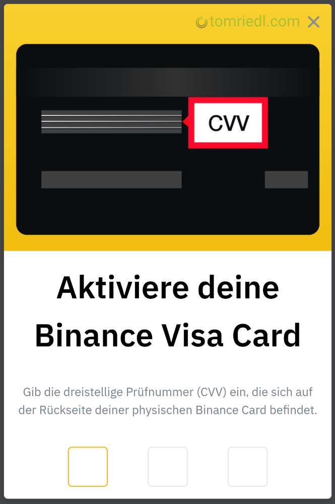 CVV Code Eingabe Freischaltung