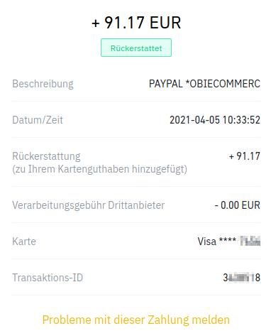 Übersicht Rückerstattung