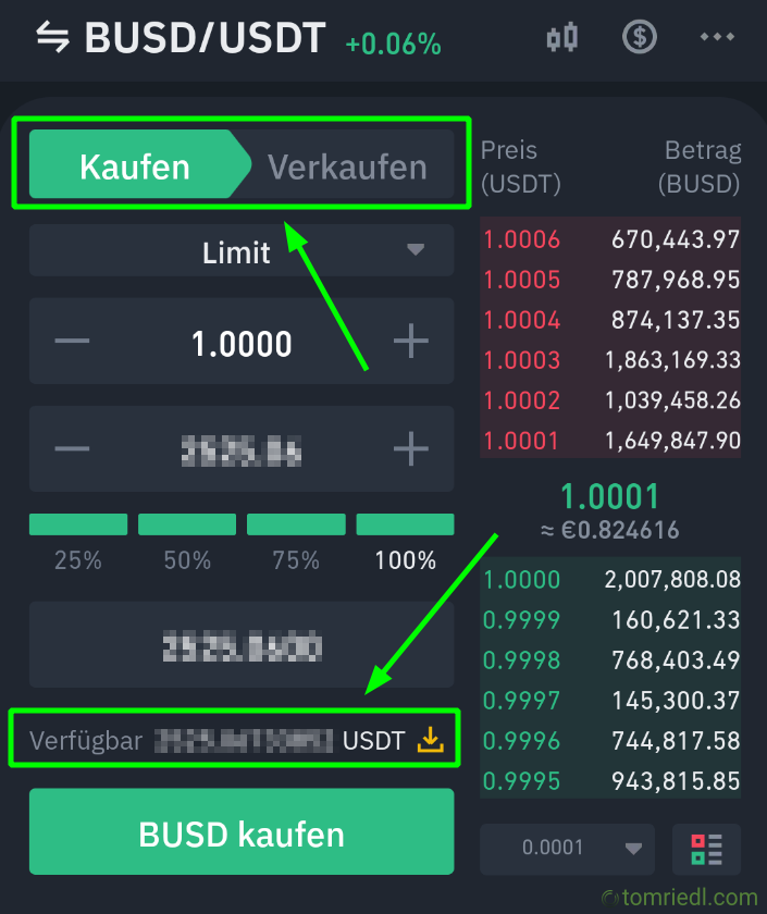 Kaufen oder Verkaufen wählen