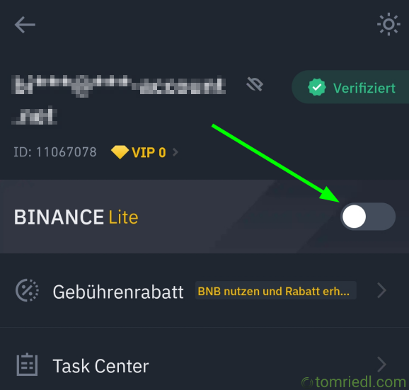 Binance Lite deaktivieren