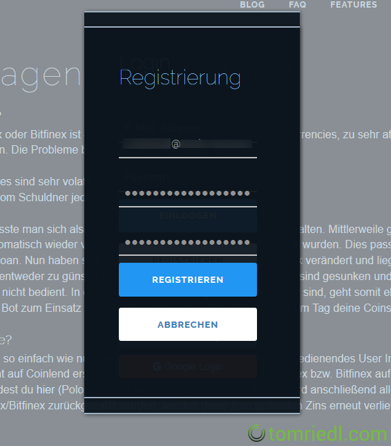 coinlend tutorial registrieren e-mail passwort
