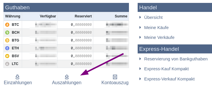 bitcoin.de Ein-Auszahlungen Anleitung